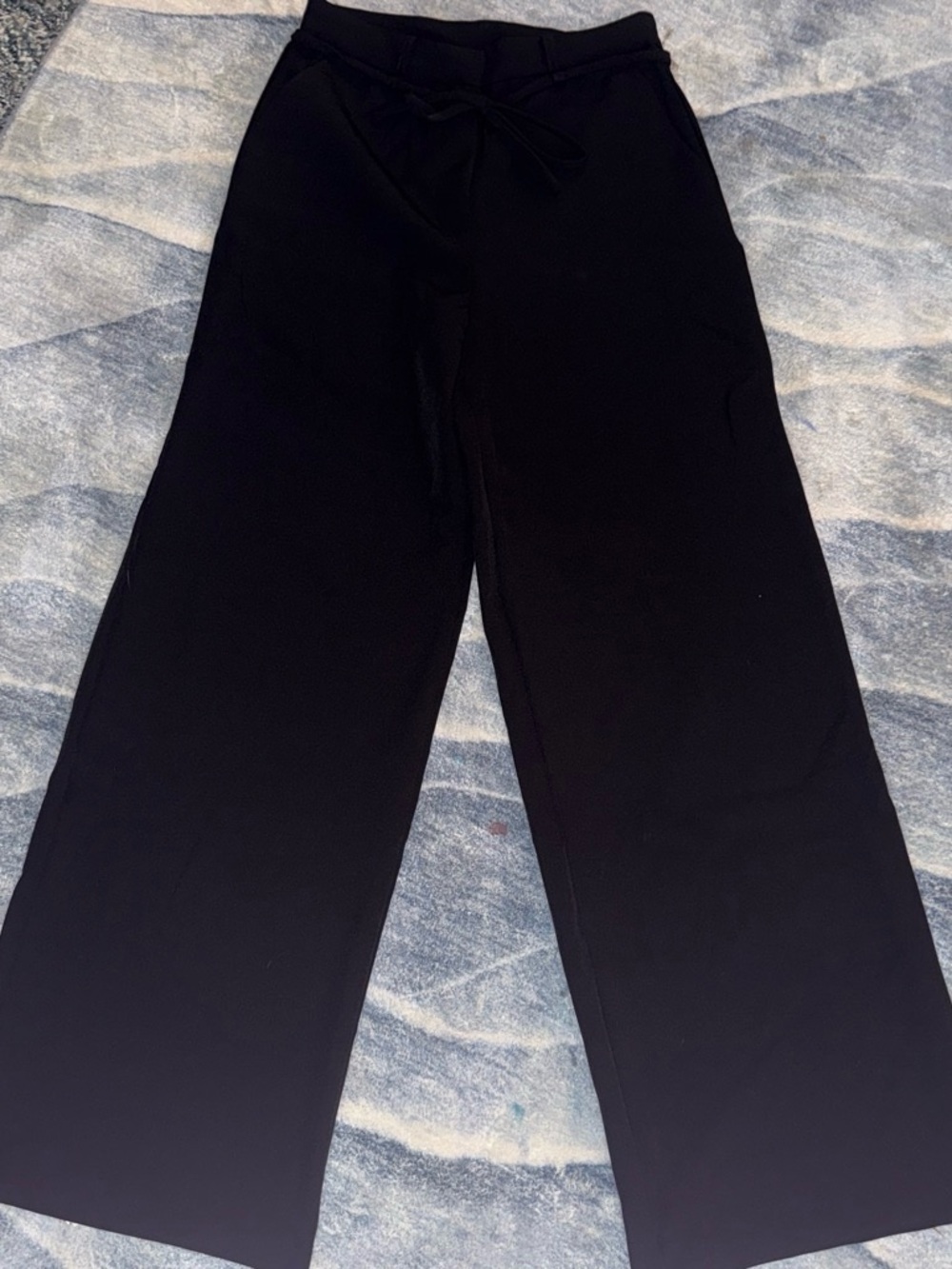 Francesca's Collections Black Wide-Leg Drawstring Pants